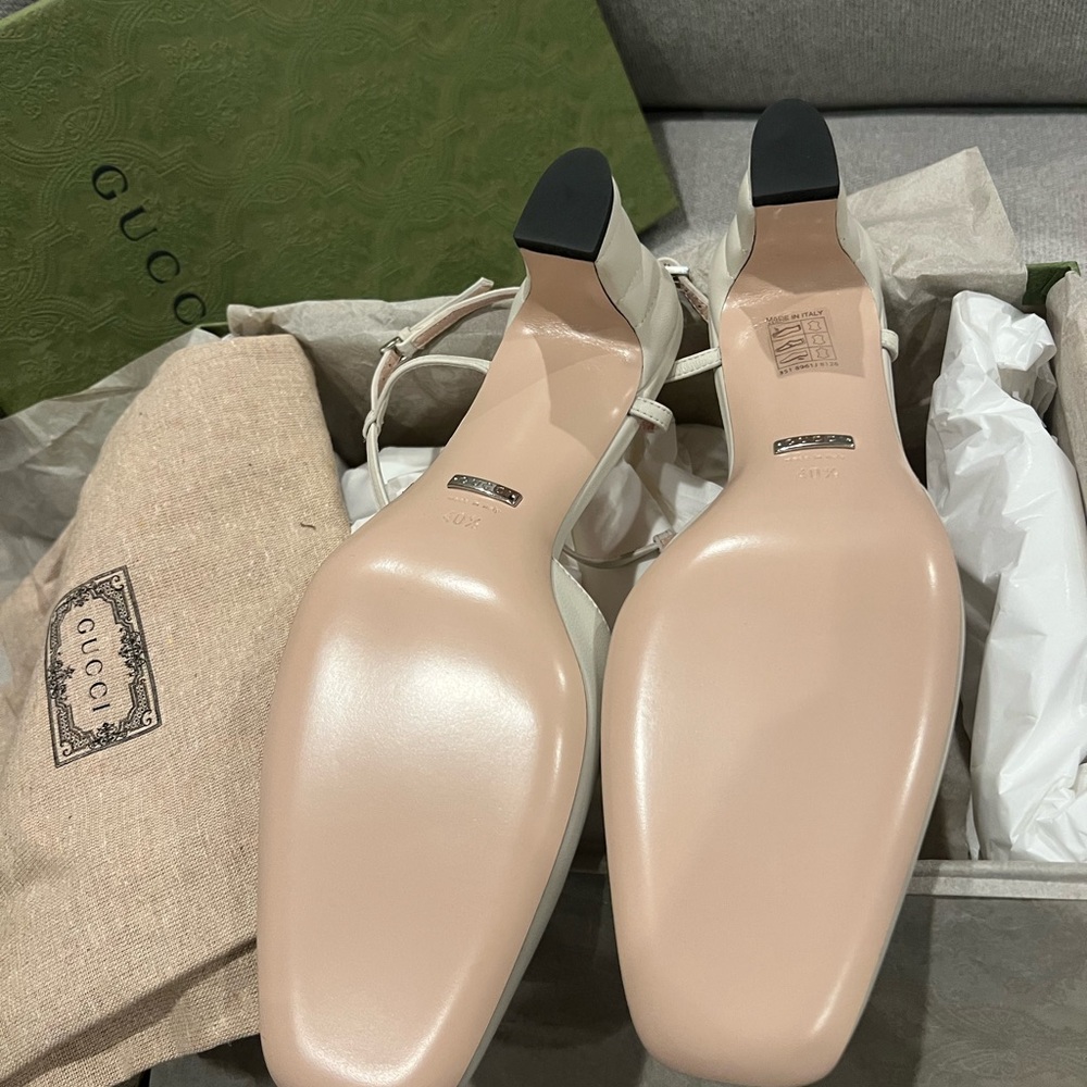 New Gucci GG Marmont mini cream slingback pumps - Picture 13 of 15